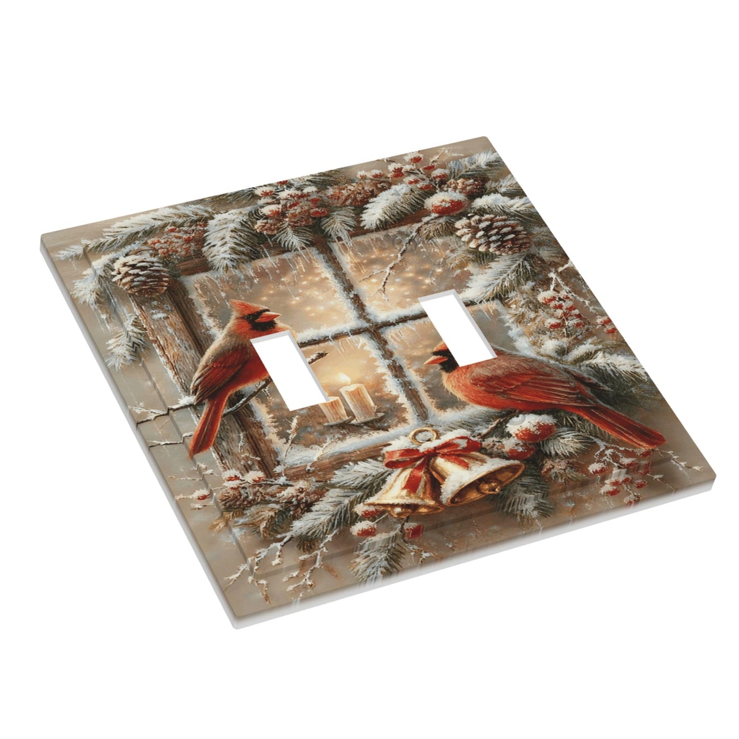 Decorative Art Light Switch Covers Christmas Birds & Bells 2 Gang Double Toggle Wall Plate Decorative Switchcover Electrical Switchplate for Home Decor