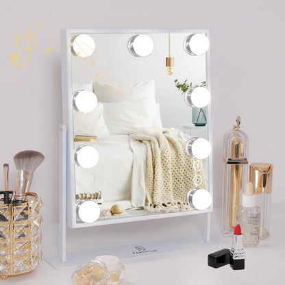 FENCHILIN Vanity Mirror with Light Lighted Makeup Mirror Vanity Makeup Mirror Smart Touch Control 3Colors Dimable Light Detachable 10X Magnification 360°Rotation(White)