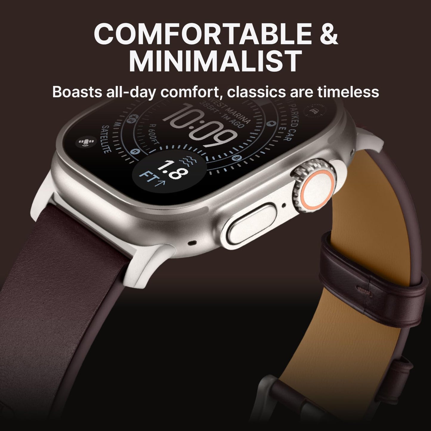 Bandletic Genuine Leather Bands Compatible with Apple Watch Ultra 3 Band for Men Women, Soft Replacement Strap for iWatch 49mm(Ultra 3/2/1),46mm(11/10),45mm(9/8/7),44mm(SE3/SE2/SE/6/5/4),42mm(3/2/1)