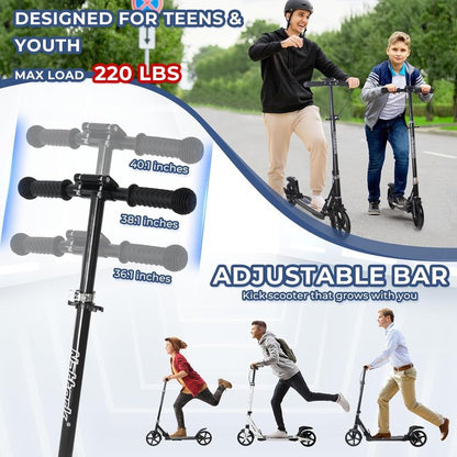 Nattork Scooter for Kids & Adults | Foldable, Lightweight Kick Scooter - Max Load 220LB, 8-Inch Wheels