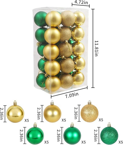 30ct Halloween Ball Ornaments, Shatterproof Halloween Tree Decorations, Perfect Hanging Ball for Indoor/Outdoor Holiday Party Decor (Green, Gold, 2.36'')