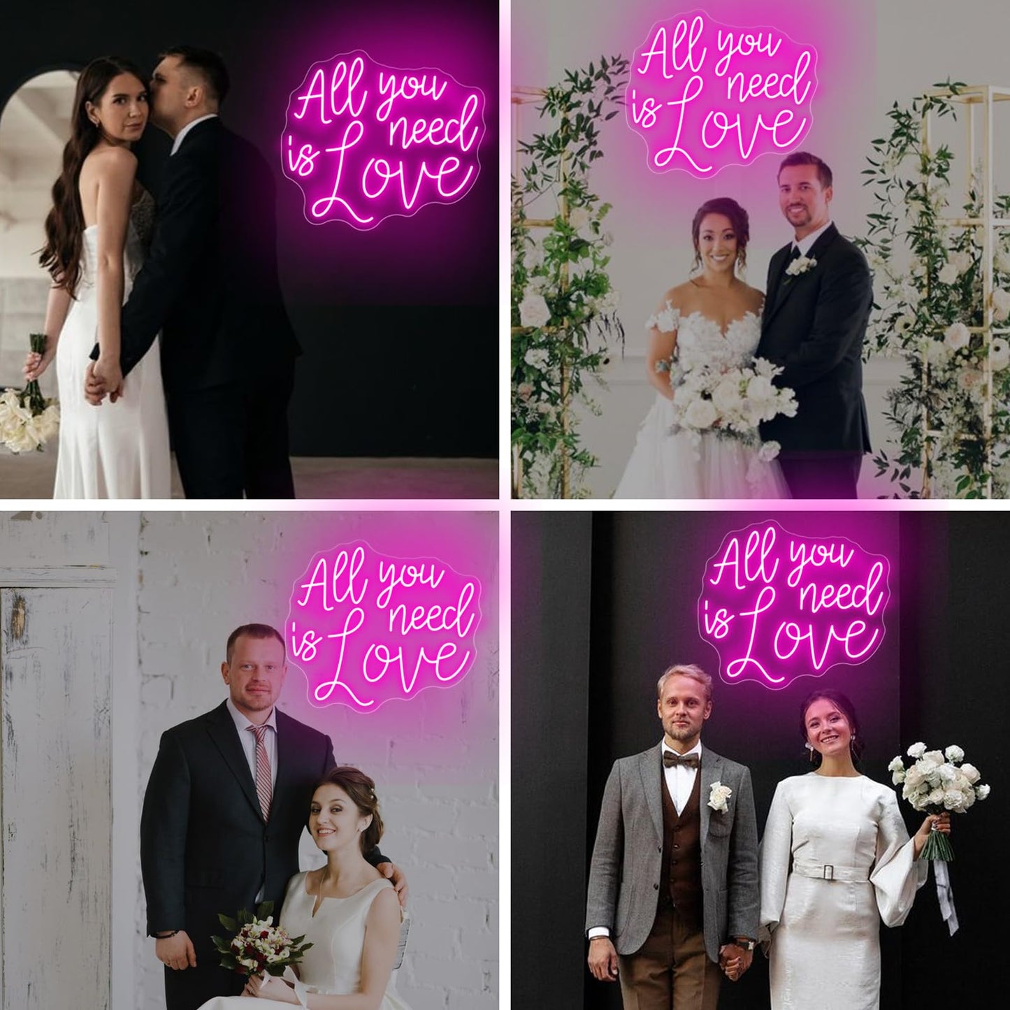 All You Need Is Love Neon Sign, Wedding LED Neon Light, Wedding Party Backdrop Wall Decor Valentine's Day Personalized Gift, Couple Room Light, Bar Home Lamp Party Dorm Living Room-Pink-14"x12"