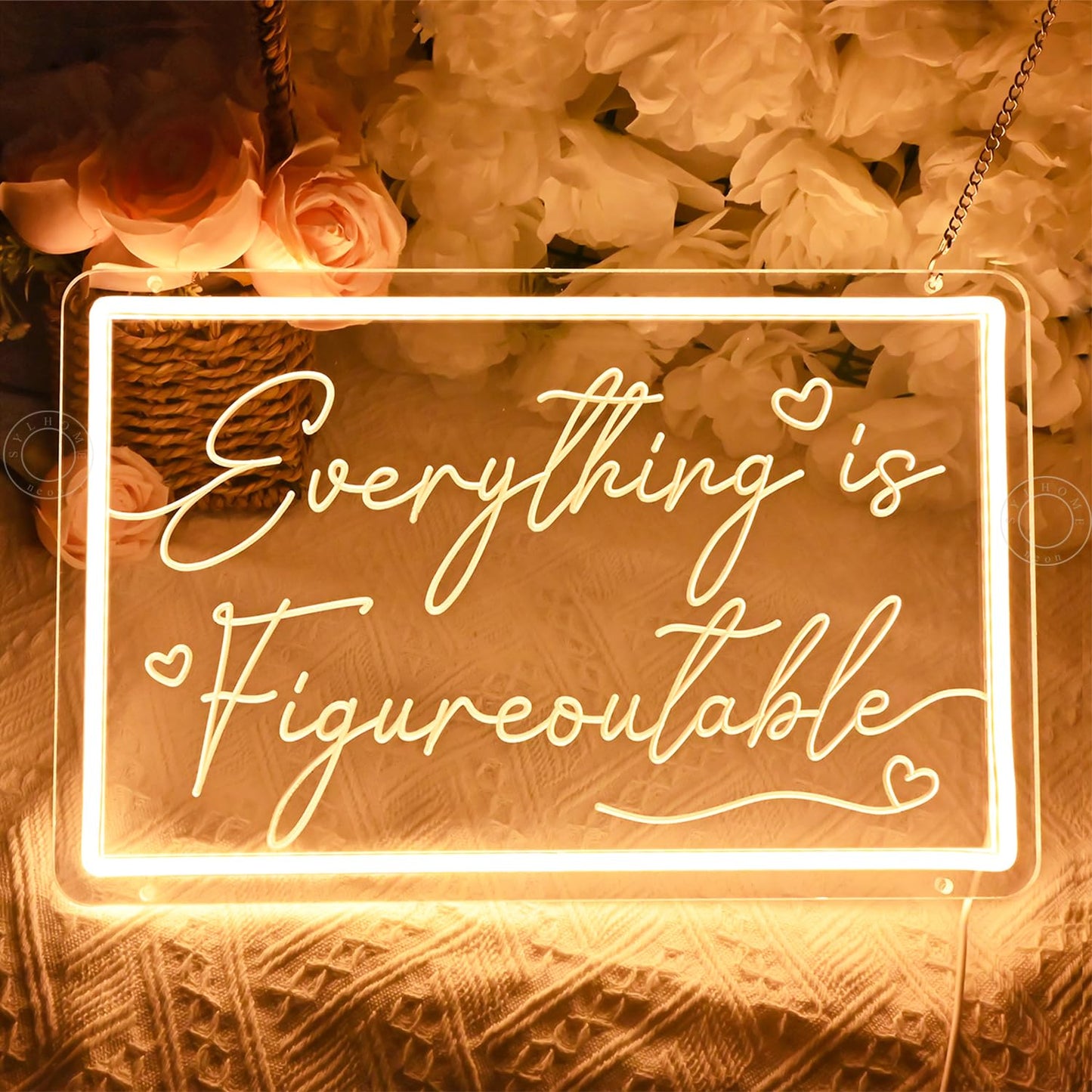 SYLHOME Everything Is Figureoutable Led Neon Light Sign Home Office Desk Shelf Inspirational Wall Sign Decor Uplifting Positive Coworker Decor 15.75" X 10" USB