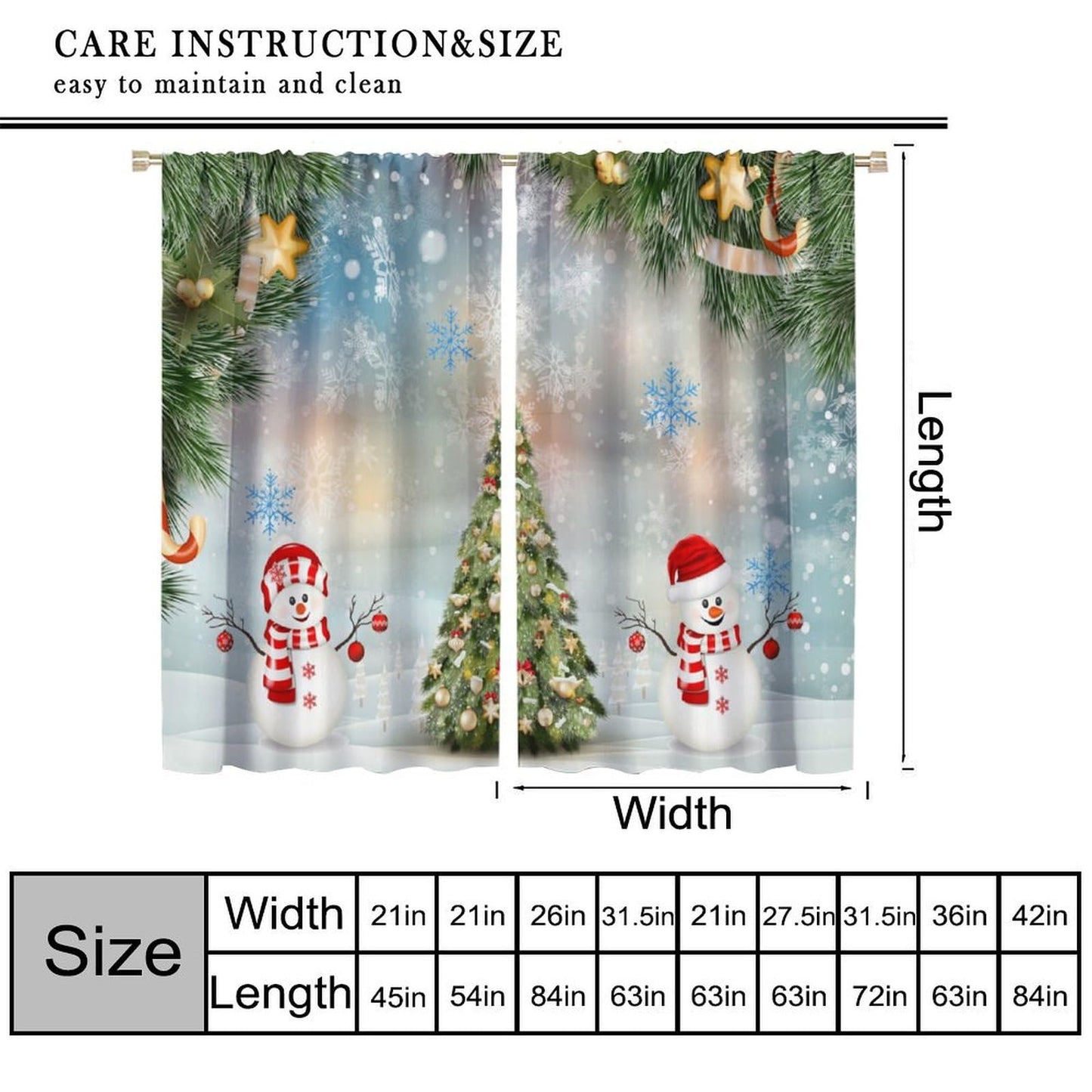 FengMingRui Christmas Curtain Christmas Happy Holidays Winter Snowflake Holiday Christmas Snowman Decor Window Treatment Bedroom Living Room Decor Window Drapes 52" W X 84" L