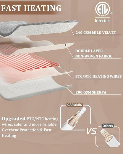 CAROMIO Heated Blanket Twin Size, Waffle Weave Electric Throw Blanket Fast Heating with LCD Controller, 10 Heat Levels & 1-12H Time Settings Auto Off, ETL Certified, Grey, 62" x 84"