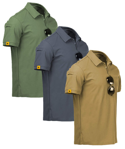 ZITY 3 Pack Mens Polo Shirt Short Sleeve Sports Performance Business Casual Golf Shirts for Men Collared Tactical T-Shirts Khaki Grey Green X-Large