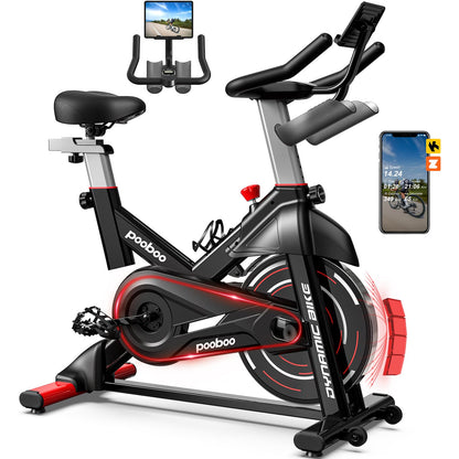 pooboo Exercise Bike,Stationary Bike for Home with Exclusive App,Magnetic Indoor Cycling Bike with 350 lb Weight Capacity,Tablet Mount,LED Display and Fitness Courses for Weight Loss,Low Noise