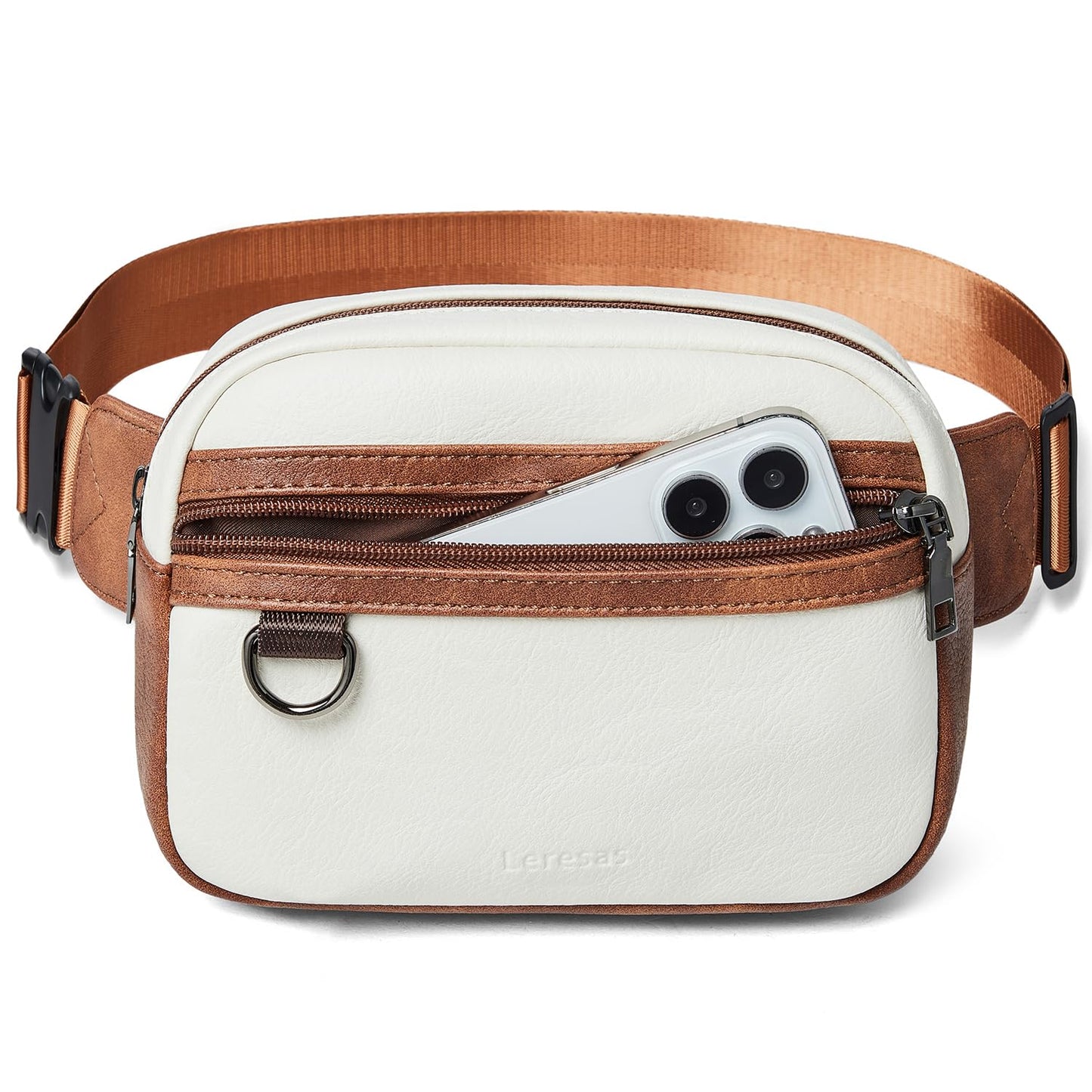 Leresas 2L Fanny Packs for Women Everywhere Belt Bag Chic Waist Pack Bag Crossbody Purse Faux Leather Travel Cycling Beige