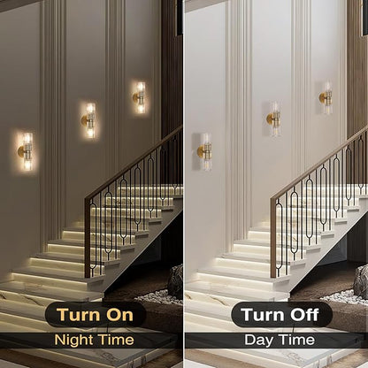 Gold Wall Sconce, Modern Bathroom Sconces Wall Lighting Vanity Light Fixtures with Clear Crystal, Hardwired Brushed Brass Wall Mount Lights for Living Room Corridor Mirror Bedroom Stairs