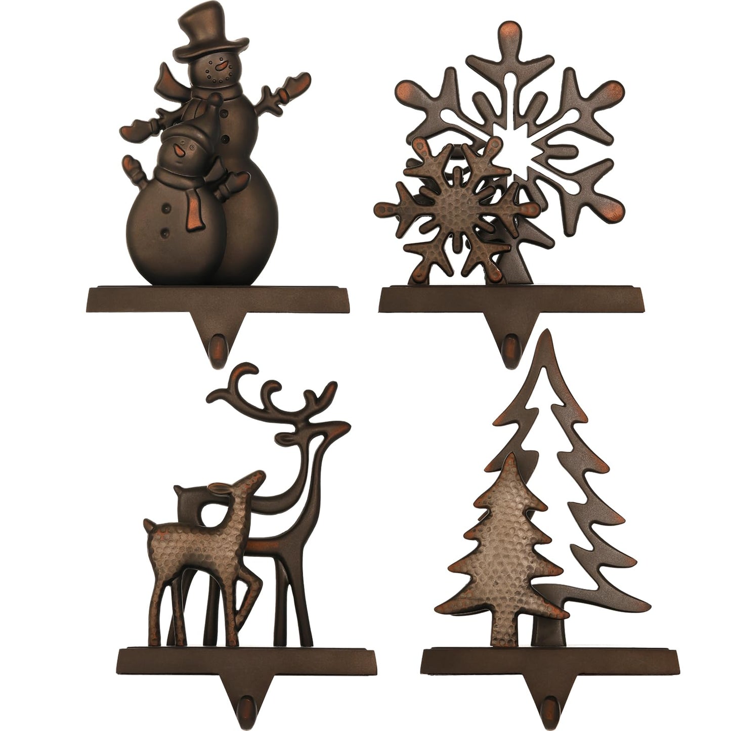 Set of 4 Christmas Stocking Holders for Mantel,Deer Snowman Snowflake Reindeer Stocking Holders for Fireplace Christmas Hanger for Stocking,Metal Stocking Hooks for Xmas Decoration (Black set, 4)