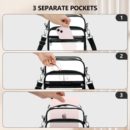 Blvornl Clear Crossbody Bag with Adjustable Shoulder Strap, Stadium Approved PVC Purse Bag, Messenger Bag