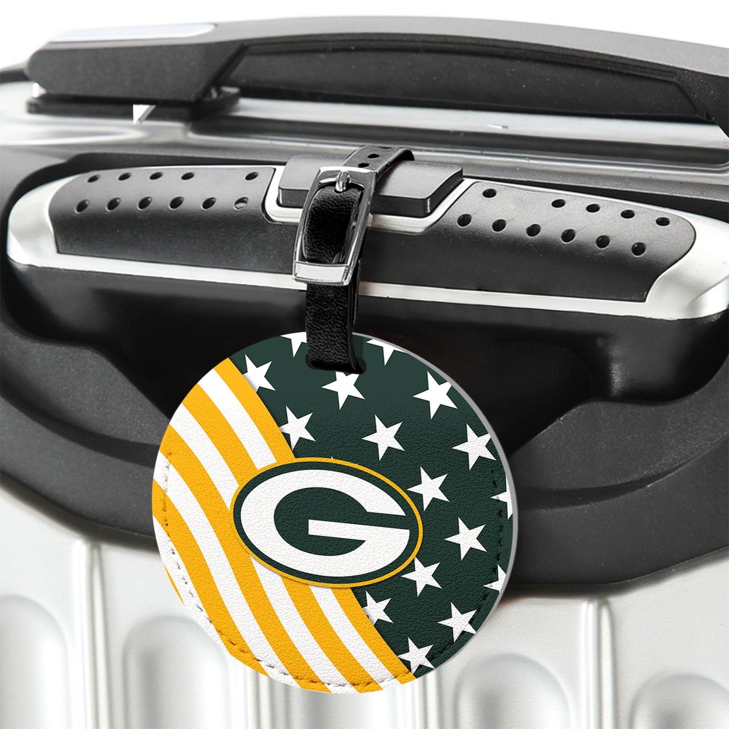 FKHGY - 2 Pack Leather Football Sport Fan Luggage Tag for Suitcase，Double-Sided Pattern Green Design Travel Suitcase Tag with Privacy Flap Address Labels