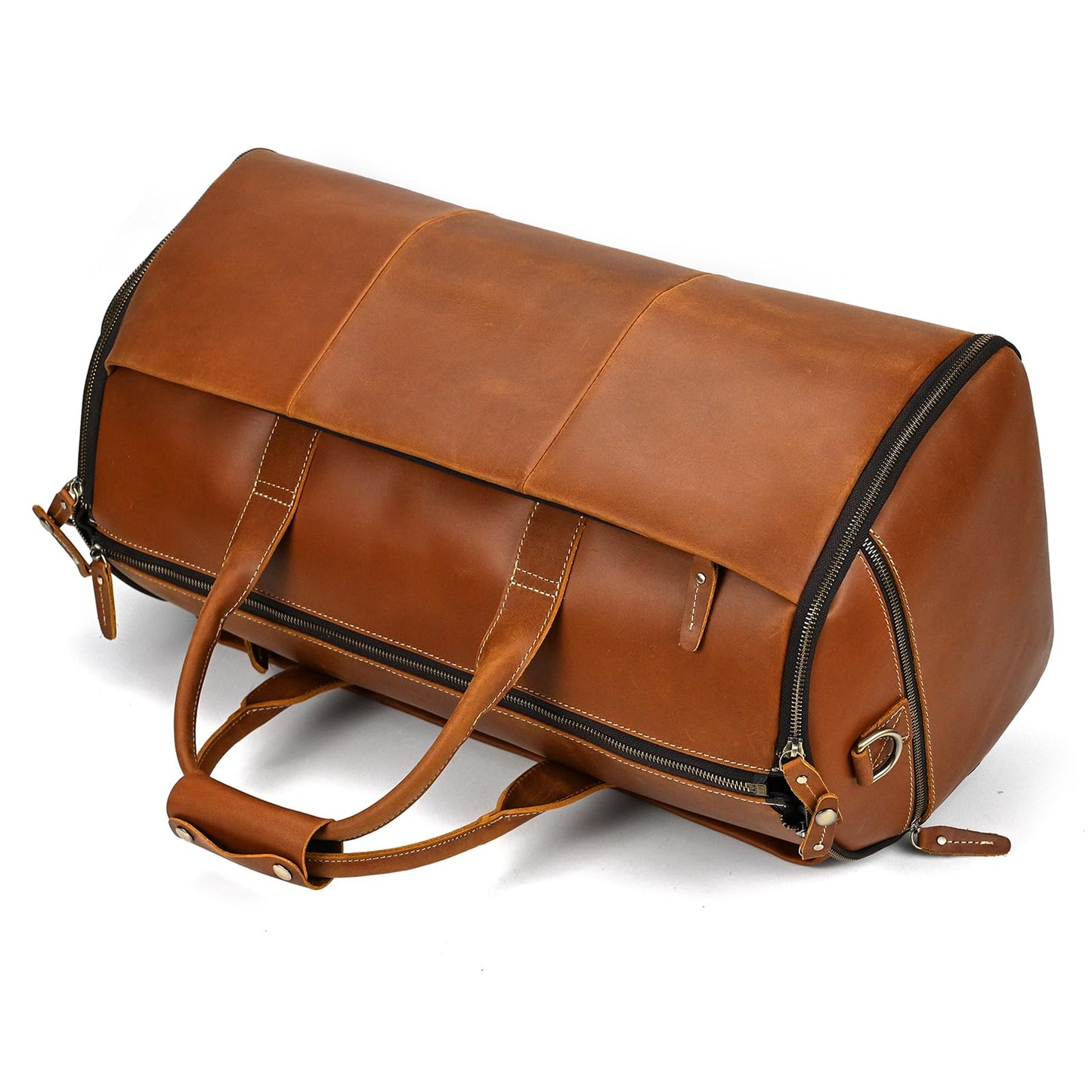 LUUFAN Full-grain Leather Garment Bag Large Capacity Travel Bag Business Suit Carrier Bag with Shoe Compartment, Overnight Gym Sports Duffel Bags for Men Women, Light Brown