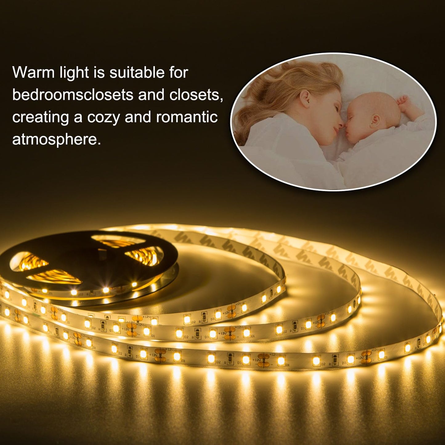 JUNWEN 20FT LED Strip Light Warm White 360 LED Beads,12V Soft Dimmable Warm Lights Strip, for Bedrooms, Mirror, Kitchen, Home Decoration, Not Waterproof