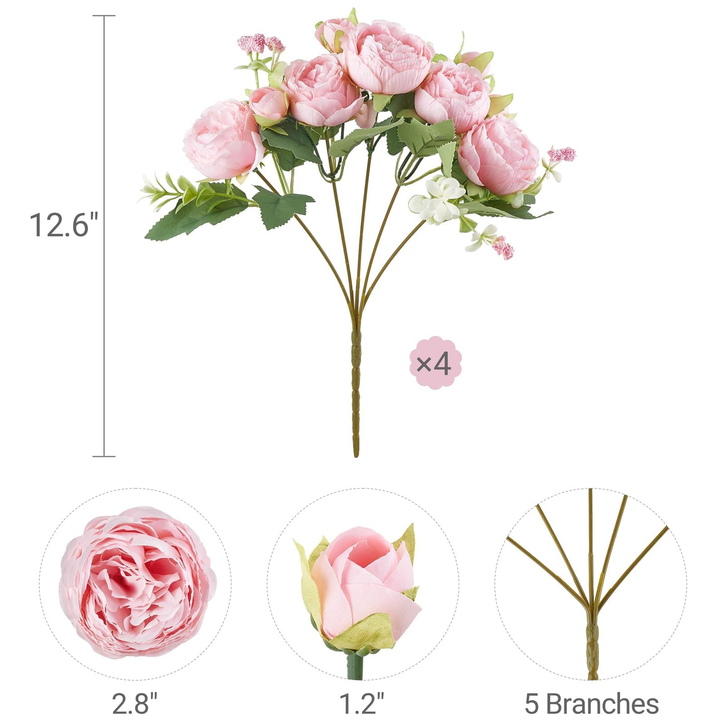 Mkono Peonies Artificial Flowers, Small Silk Flowers for Home Decor Indoor Fake Bouquet Faux Floral Arrangements Dining Table Centerpieces for Kitchen Bridal Wedding Party Decor Pink
