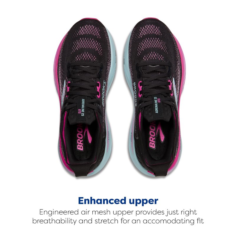 Brooks Women’s Adrenaline GTS 25 Supportive Running & Walking Shoe - Black/Cyber Pink/Iced Aqua - 12 Medium