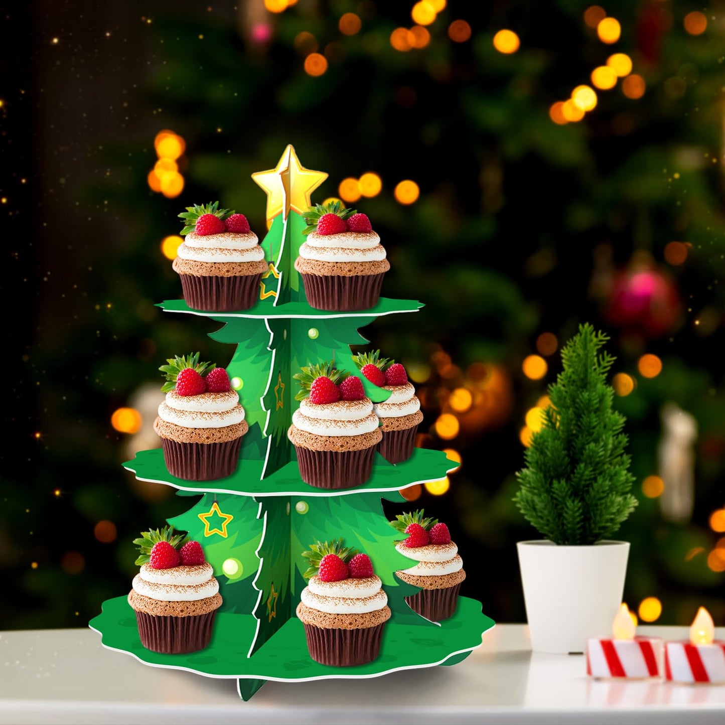 WEEPA Christmas Party Decorations Christmas Cake Stand 3 Tier Christmas Tree Cupcake Stand for Birthday Party Supplies