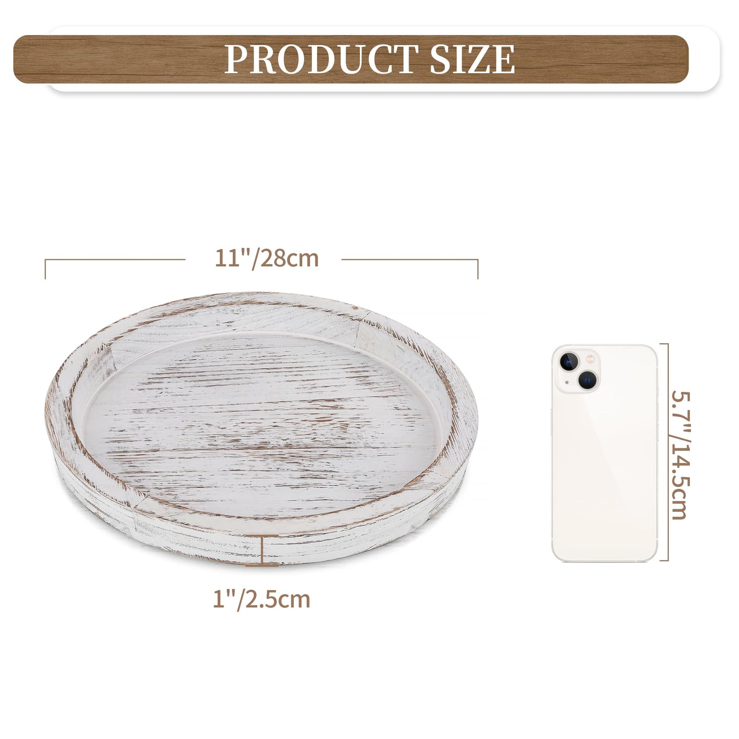 Hanobe Candle Plate Holder Tray: Round Wood Decorative Candle Plate - Rustic Farmhouse CoffeeTable Decor - Tealight Pillar Trays for Home Decor (White Rustic)