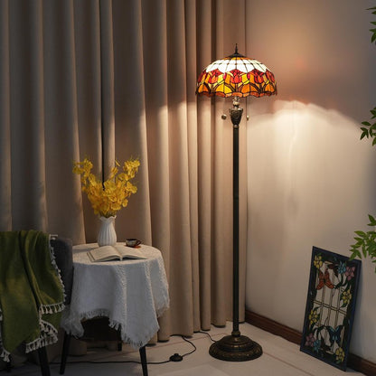 Blivuself Tiffany Floor Lamp Red Tulip Style Stained Glass Standing Reading Light 16X16X64 Inches Antique Unique Pole Corner Tall Decor Lamp for Bedroom Living Room Home Office