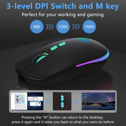 KARFUN Wireless Mouse, Backlit LED Portable Slim Computer Mouse for Laptop, PC, Computer, MacBook, iPad, Chromebook, Notebook, 2.4G Rechargeable Wireless Mouse (Black) (Black-Transparent Nose)