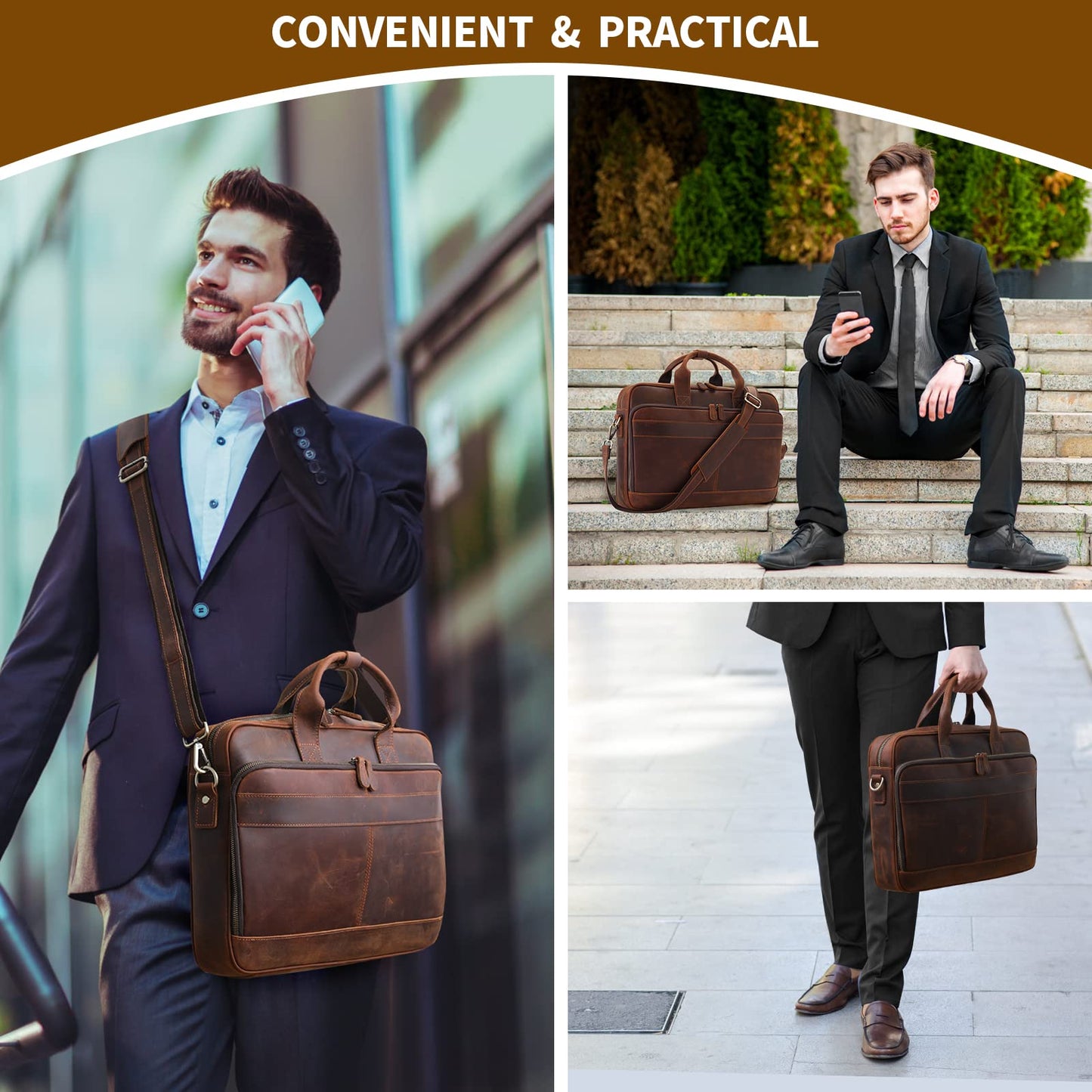 Jack&Chris Full Grain Leather Briefcase for Men,Business Messenger Bag Laptop Bag Attache Case 15.6",MB005-9L…