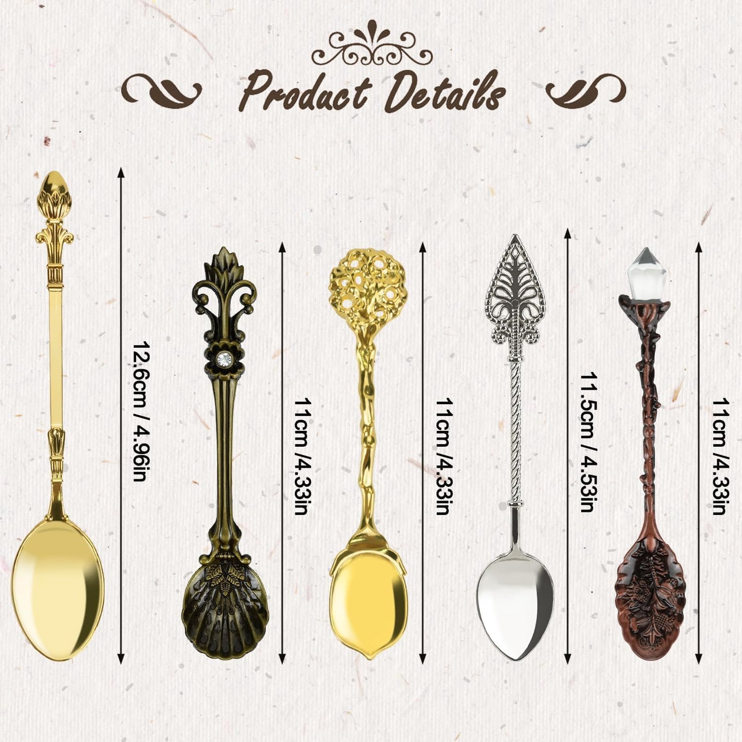 HOSTK Resto Coffee Spoons, Crystal Alloy Spoons, Creative Tableware Dessert Spoon, Vintage Carved Tea Spoon for Coffee Sugar Dessert Cake Ice Cream Soup Home Office Party Supplies (18 Pieces)