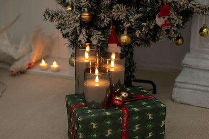Glass Flameless Pillar Candles Flickering with Remote Timer, Battery Operated LED 3D Moving Flame Real Wax Candles,Remote Included (Gray)