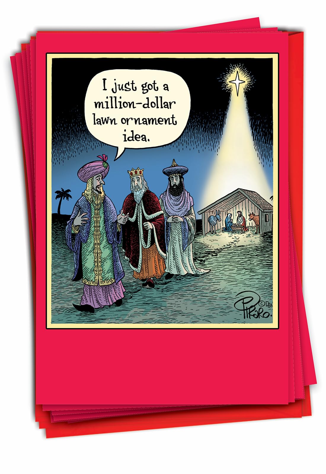 NobleWorks - Box of 12 Cartoon Christmas Cards Funny - Bulk Pack of Holiday for Xmas, Humor Notecard Set 1x12 Designs - Lawn Ornament B1173