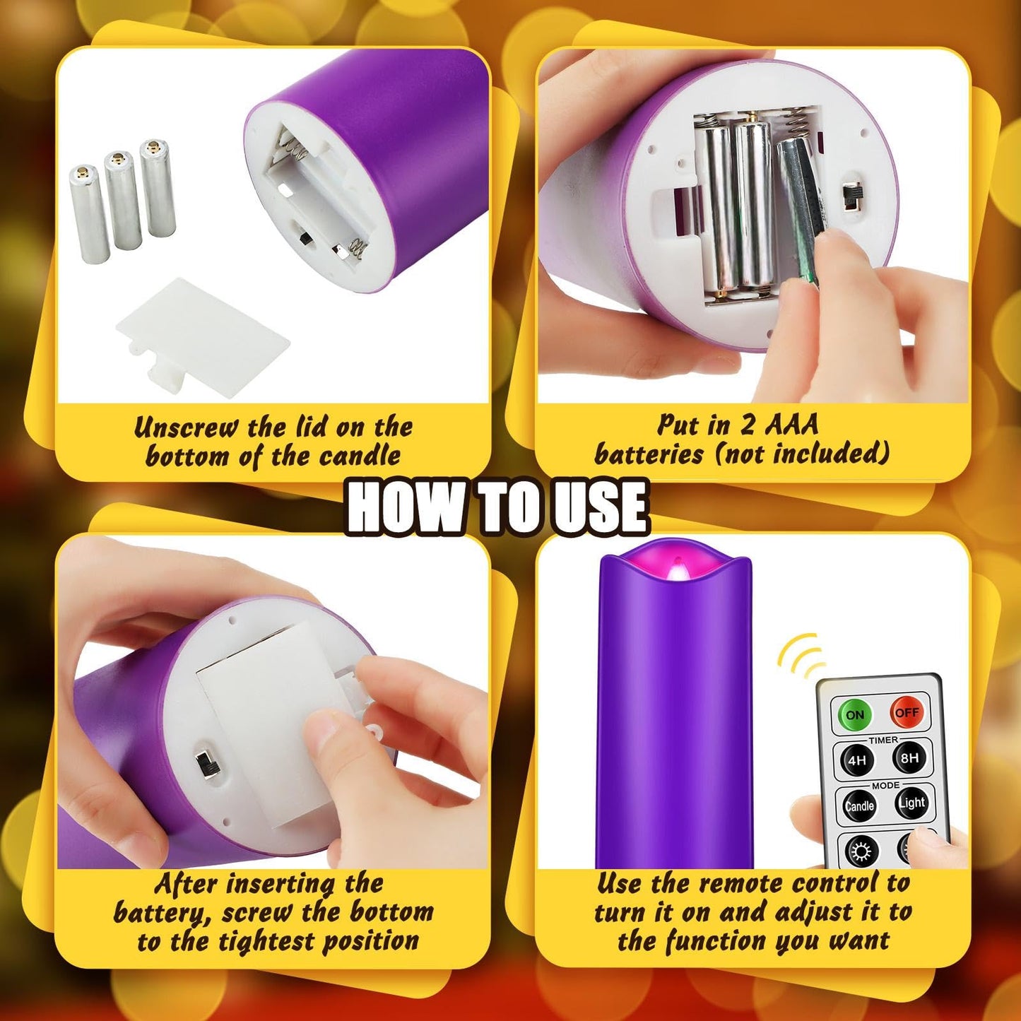 Mudder 5 Pcs Christmas Advent Pillar LED Flameless Candles - Purple, Pink, White Taper Candles for Wreath