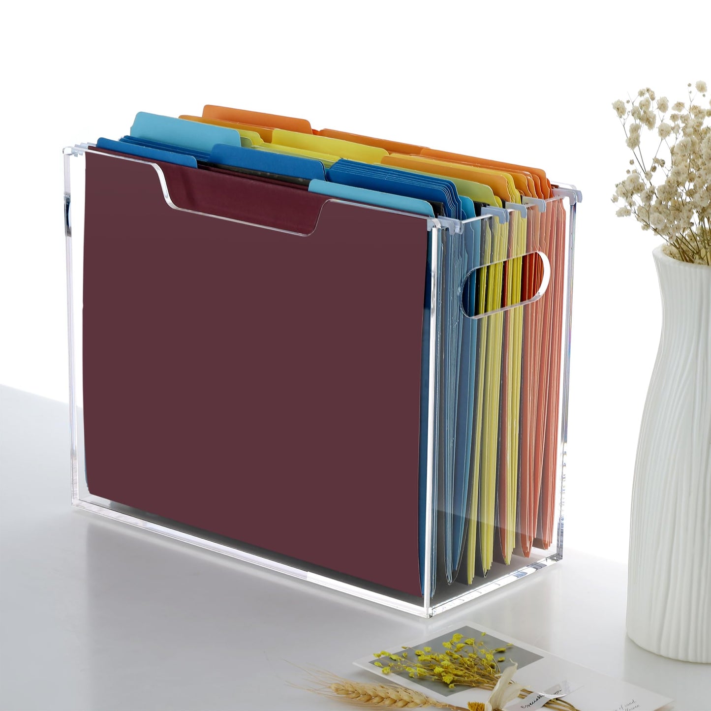 DINGHUO Acrylic File Folder Organizer, Hanging File Organizer Box, File Holder with Handles for Letter Size/A4, Clear File Box Desktop Folder Storage for Office Home Work -1 Pack