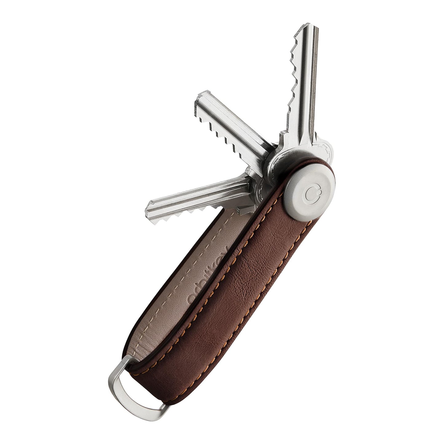 orbitkey Leather Key Organizer | Durable, Stainless Steel Locking Mechanism, Slim & Quiet Profile | Holds up to 7 Keys, Espresso with Brown Stitching