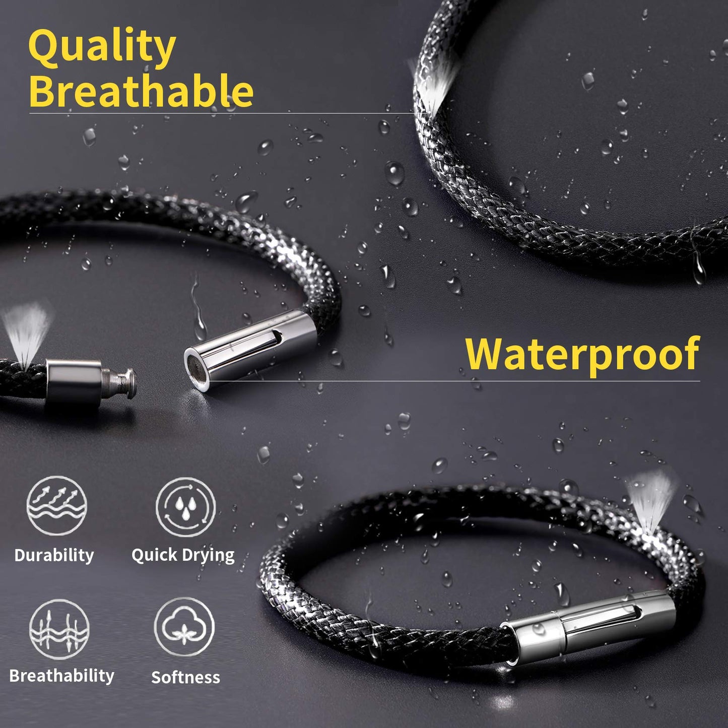 ChainsHouse Leather Bracelet for Men Women 5mm 7.0 inch Waterproof Wristband Bracelet Male Gift