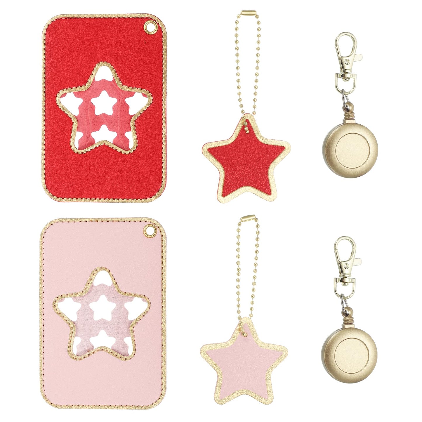 PATIKIL Retractable Badge Holders, 2 Pcs Cute Leather ID Holder with Badge Reels Keychain ID Card Clip Protector Cover for Women Work Office Business Trip, Pink/Red