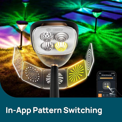 Linkind Smart Solar Pathway Lights SP6, in-App Pattern Switching Solar Lights Outdoor Waterproof, Solar & Wired Charging Color-Changing Landscape Lighting, Christmas Decor for Yard, Patio (4 Pack)