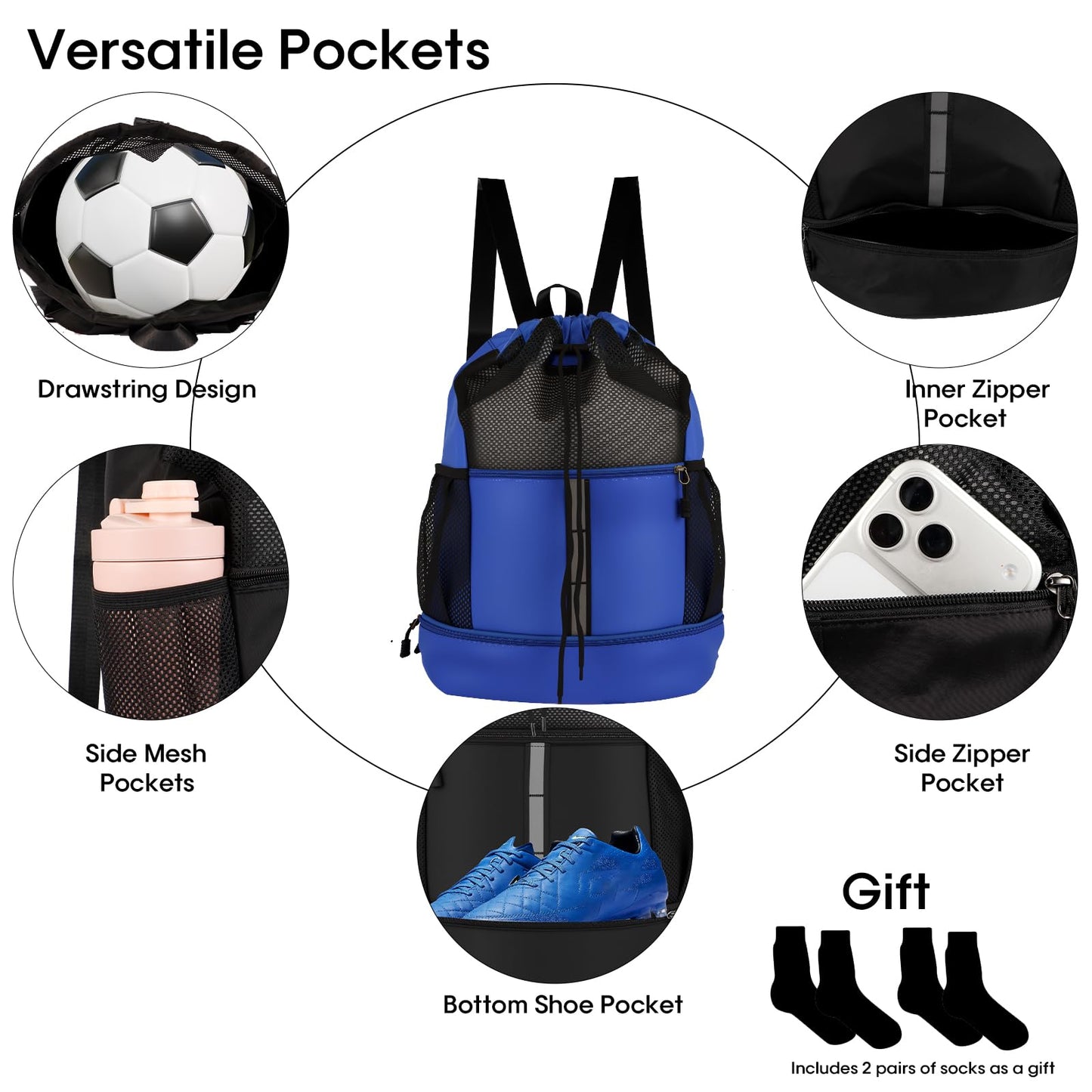 Wavathan Drawstring Backpack，Soccer Bag with Shoe Compartment，Basketball Backpack ，Football Drawstring Bag