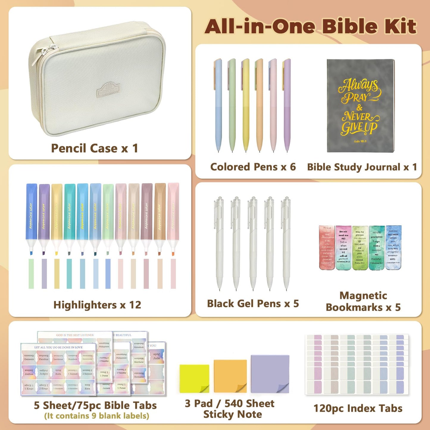 Bible Study Supplies, Bible Journaling Kit for Women, Bibles Highlighters and Pens No Bleed, Notebook Tabs, Christian Gifts for Women Beginner Christian Gifts Bible Study Kit Annotation Kit
