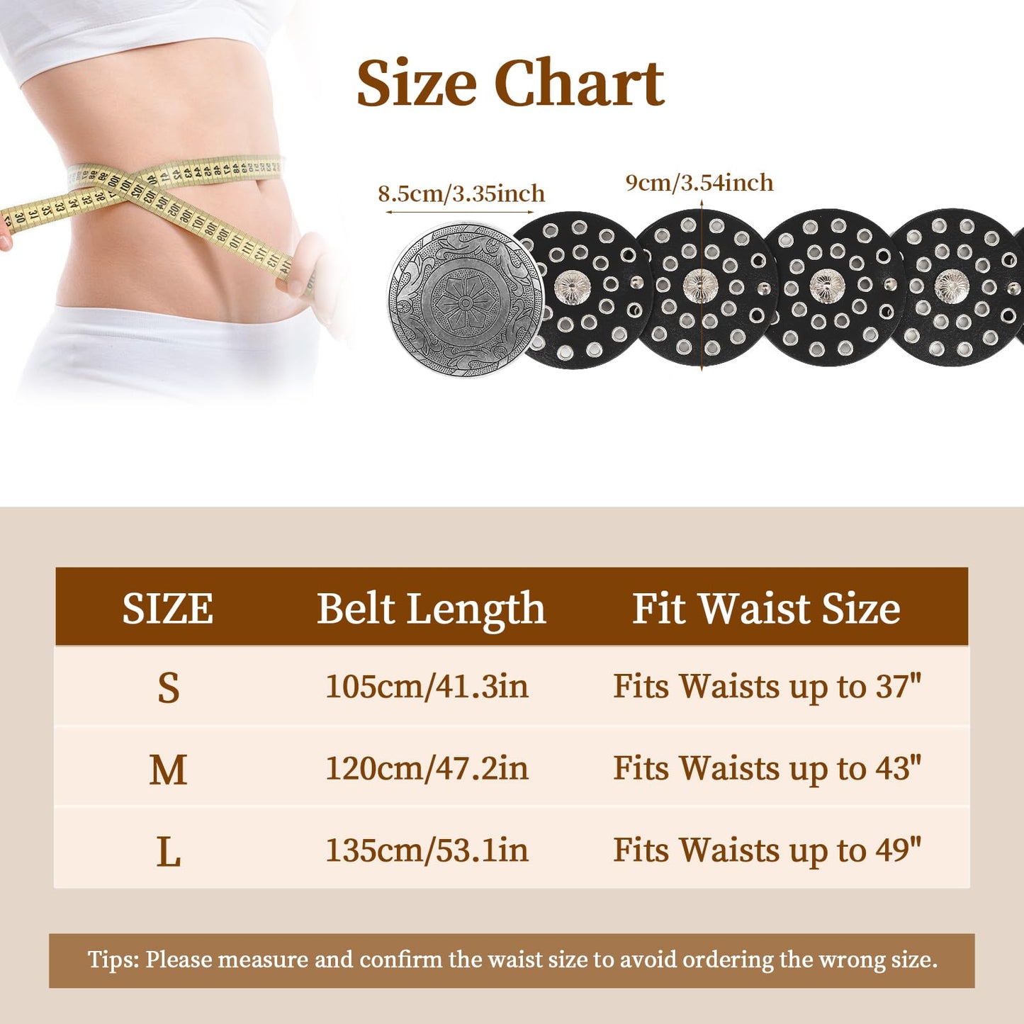 SNCEAW Western Belts for Women Wide Belts Country Concert Outfits Disc Belt Cowgirl Boho Leather Belt for Jeans Dress (Black-bronze Buckle, Fits waists up to 37")