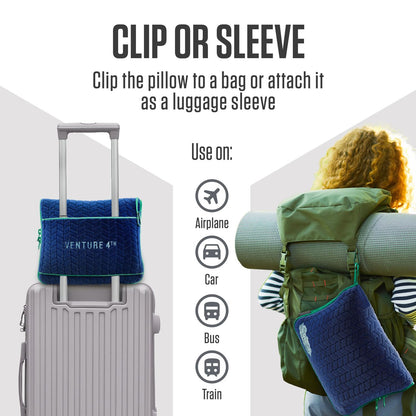 VENTURE 4TH Travel Blanket Pillow – Premium Ultra-Soft & Warm 2-in-1 Blanket or Pillow for Airplane, Car & Bus – Compact, Lightweight & Portable – Lint-Free, No Shedding, No Pilling - Navy/Teal