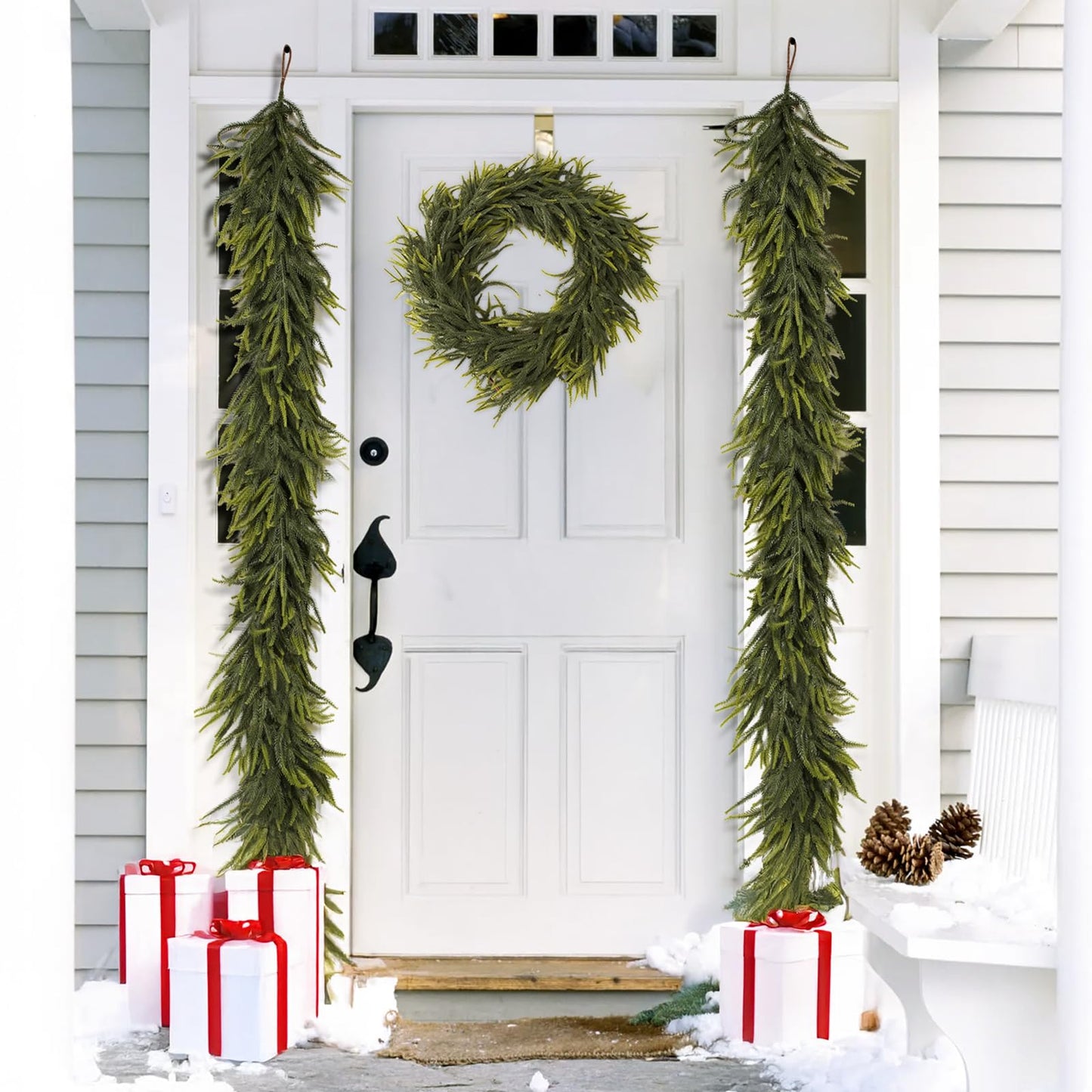 N&T NIETING 6FT Christmas Norfolk Pine Garland Real Touch Pine Artificial Faux Greenery Garlands Winter Christmas Garland for Table Mantle Fireplace Holiday Indoor Outdoor Xmas Decorations (1 Pcs)