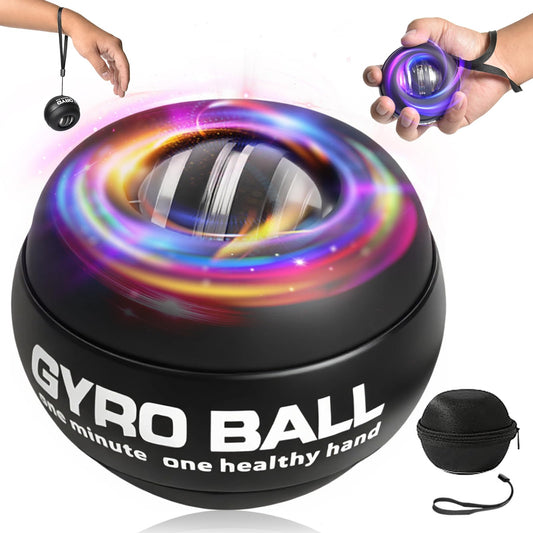 BeSokar Auto-Start Gyro Ball Wrist & Forearm Trainer, 5-Level Adjustable Resistance with LED Light Control, Transparent Gyroscopic Exerciser for Arm, Finger & Wrist Strength