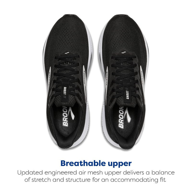 Brooks Men’s Ghost 17 Neutral Running Shoe - Black/Grey/White - 9.5 Medium