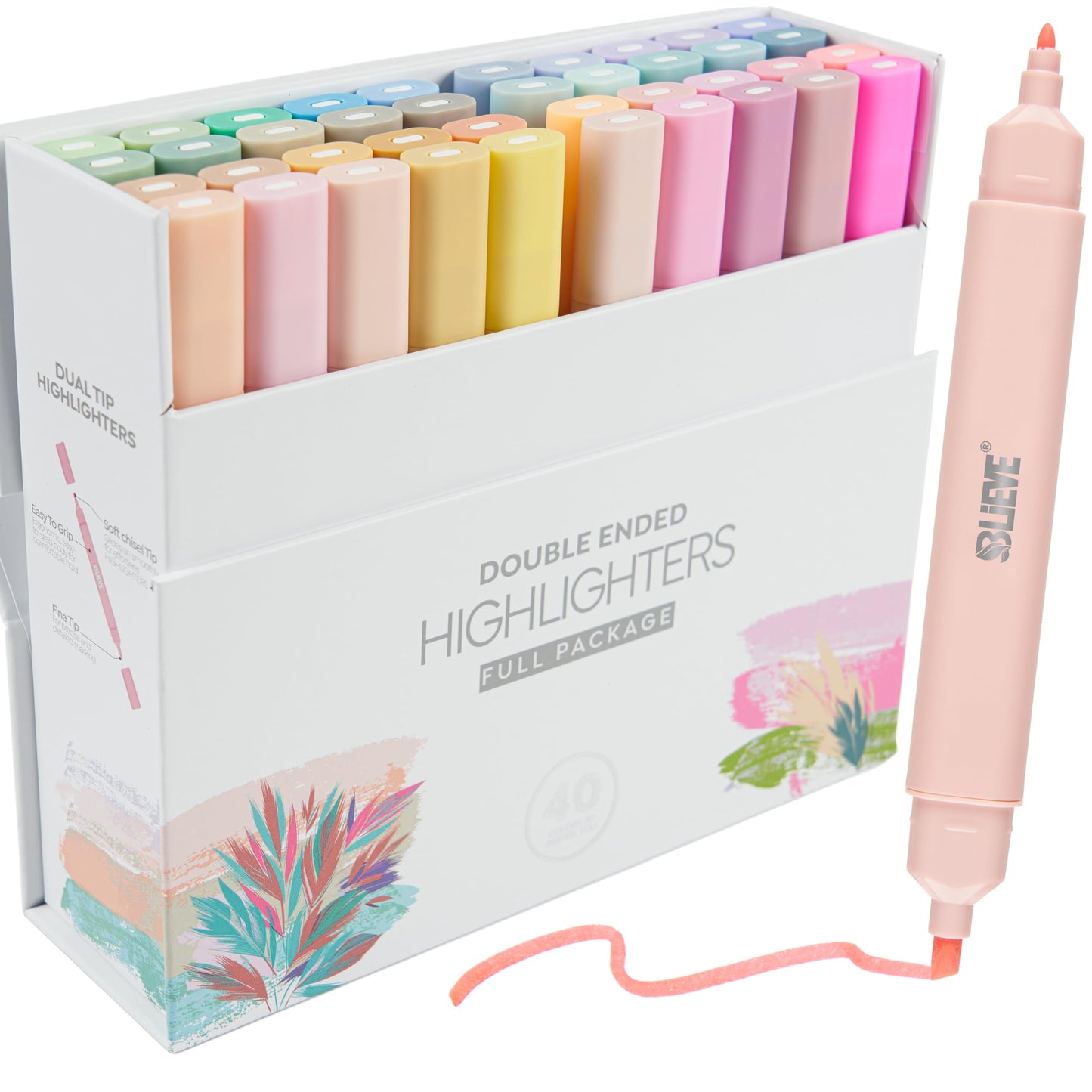 BLIEVE Aesthetic Cute Highlighters No Bleed Through, Dual Tip Chisel & Fine Point, Pastel Colors For Bible & Journaling