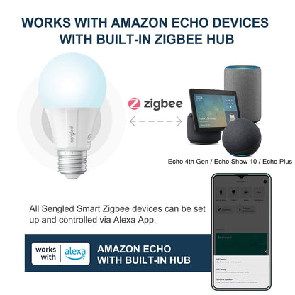 Sengled Smart Light Bulbs, Zigbee Hub Required, Works with Alexa and SmartThings, Voice Control with Google Home and Echo with built-in Hub, Soft White 60W Equivalent A19 Dimmable Smart Bulbs, 4-Pack