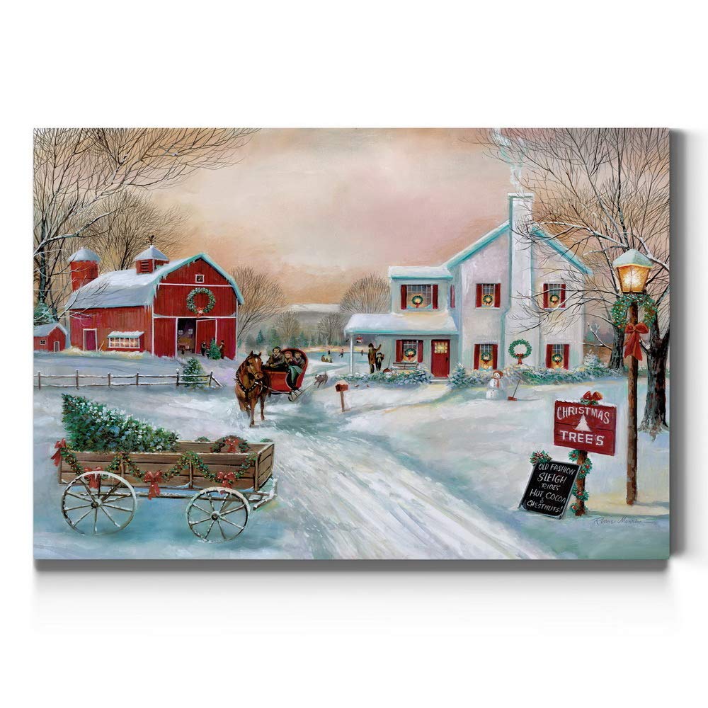 Renditions Gallery Christmas Tree Farm Wall Art, Country Winter Scene with Red Barn, Charming Decorations, Premium Gallery Wrapped Canvas Decor, Ready to Hang, 8 in H x 12 in W, Made in America