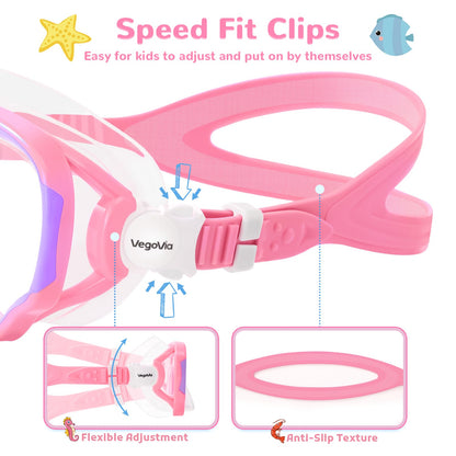 VegoVia 2 Pack Kids Swim Goggles with Nose Cover 6-14, Kids Pool Goggles for Swimming 8-14 4-7 Girls Boys Youth Toddler, Anti Fog No Leak UV Protection Clear Diving Swim Mask Underwater Wide View