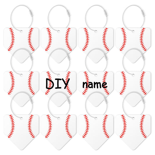 12 Pcs Baseball Home Plate Luggage Tags for Baseball Travel Suitcases Labels with Metal Ring 2.75in Basebal Related Keychain PVC Name Id Card and DIY Pocket Hug Card for Men Women Travel Bag Suitcase