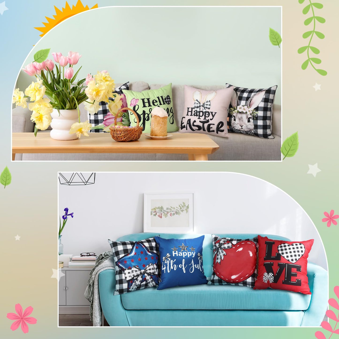 Mindsoft 20 Pcs Holiday Pillow Covers 18 x 18 Easter Pillow Cover Spring Summer 250th Anniversary Pillowcase Decorative Seasonal Cushion Case for Farmhouse Home Sofa(Festival)
