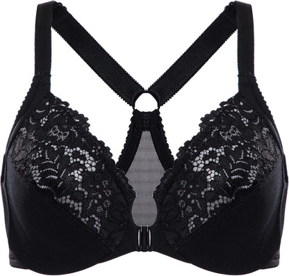 DELIMIRA Women's Front Closure Plus Size Full Coverage Lace Underwire Racerback Bra