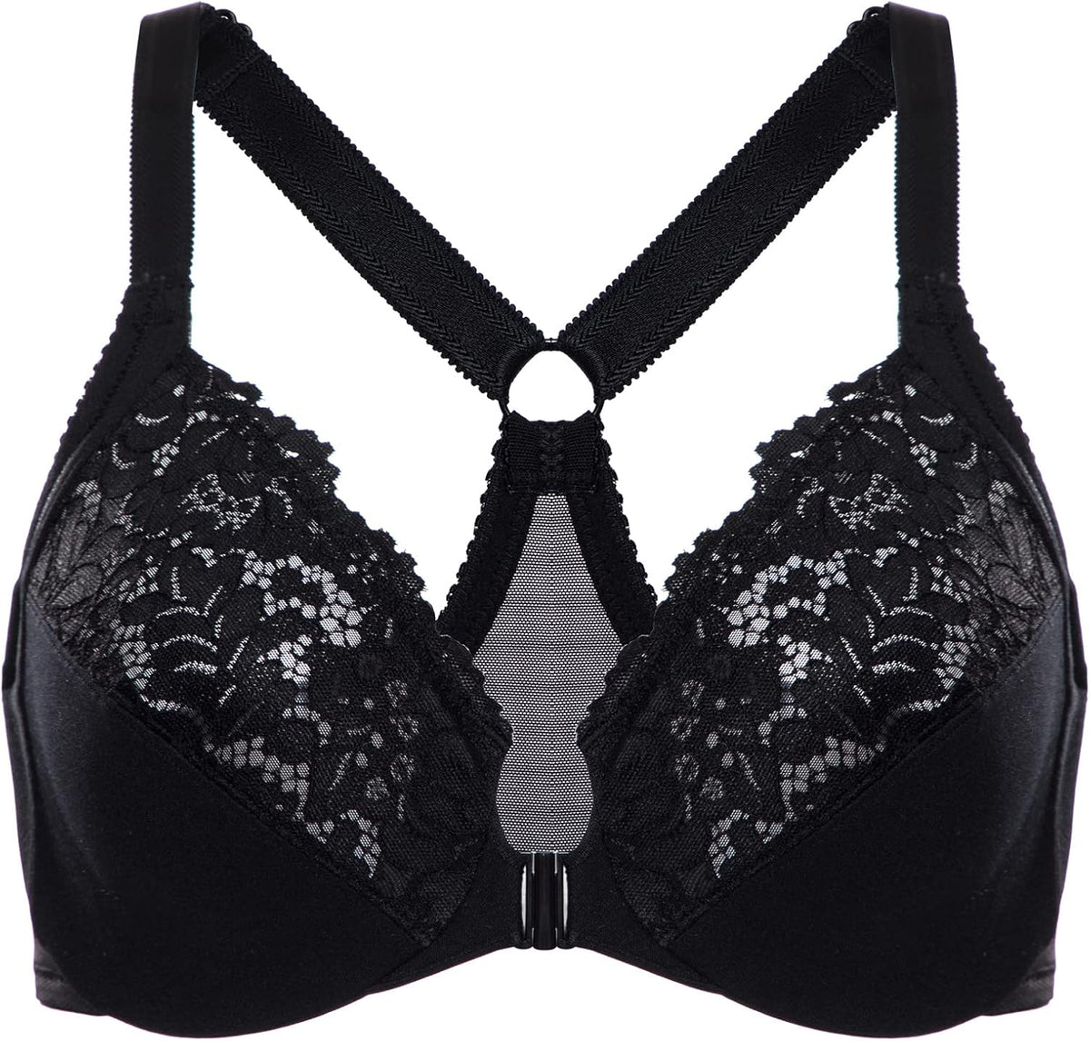 DELIMIRA Women's Front Closure Plus Size Full Coverage Lace Underwire Racerback Bra