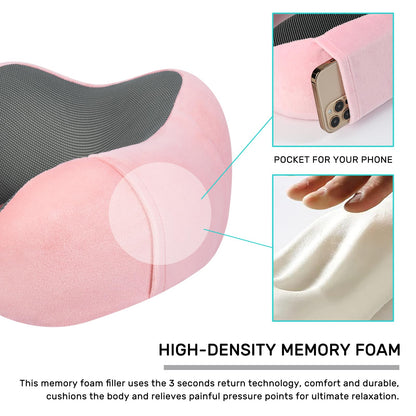 urnexttour Neck Pillow Airplane-2 Pack Memory Foam Travel Pillow, Soft & Support Travel Neck Pillow for Travelling, Sleeping Rest, Car, Train and Home Use (Grey&Pink)